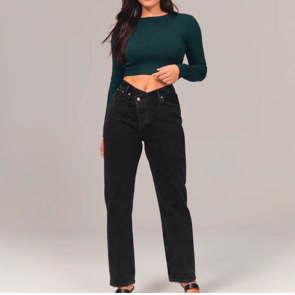 Abercrombie & Fitch Sz 29 Black Curve Love High Rise Criss Cross Dad Jeans